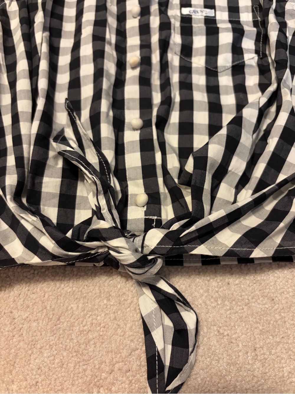 Guess Black & White Gingham Tie-Front Sleeveless Top - Picture 3 of 5